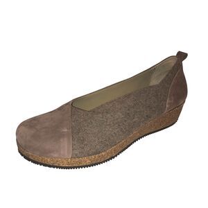 Stegmann Sofie Womens Size 11 Brown Nubuck Leather Felt Cork Skimmer Wedge Shoes